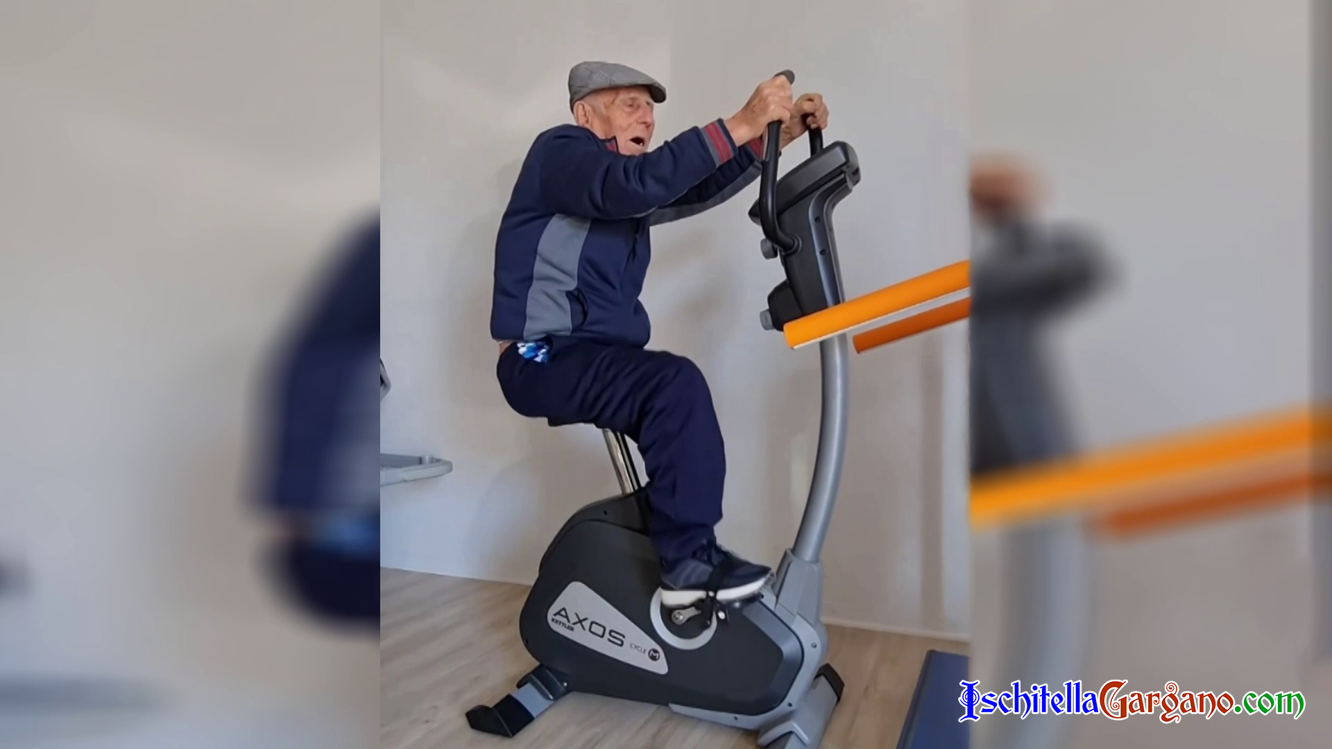 Nonno Giuseppe in allenamento con la cyclette